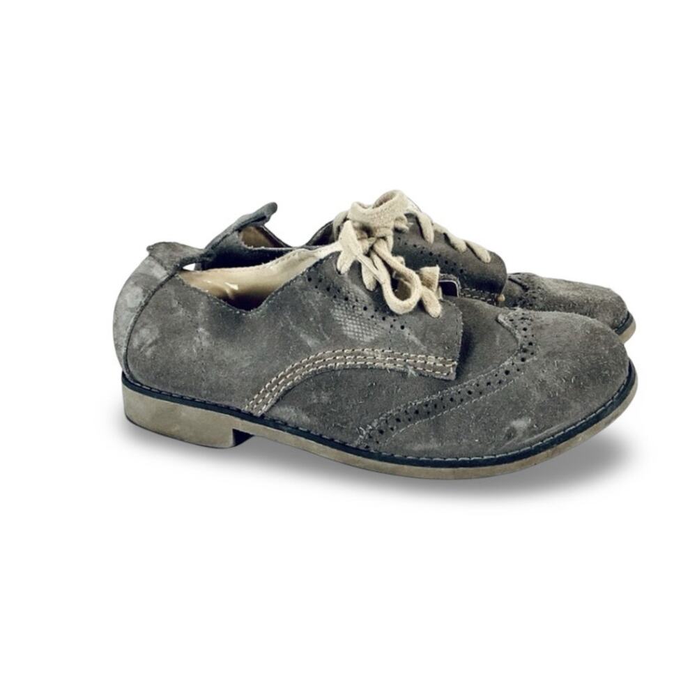Boys Gray Wing Tip Oxford Shoes w/ Tan Laces & Sole